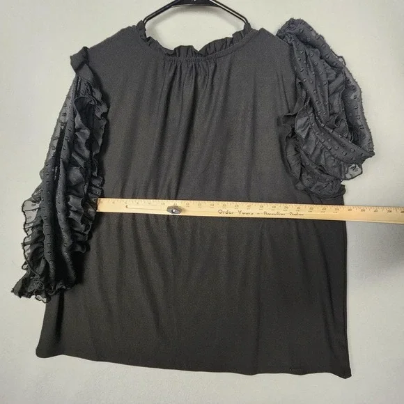 Cato Blouse Womens 18/20W Black Sheer Swiss Dot Ruffle Sleeve Pullover Plus‎ Top - Picture 11 of 14